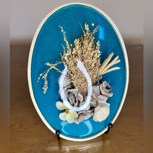 Vintage Artilux Dried Floral Bouquet Wall Art Oval Bubble Glass Flowers France